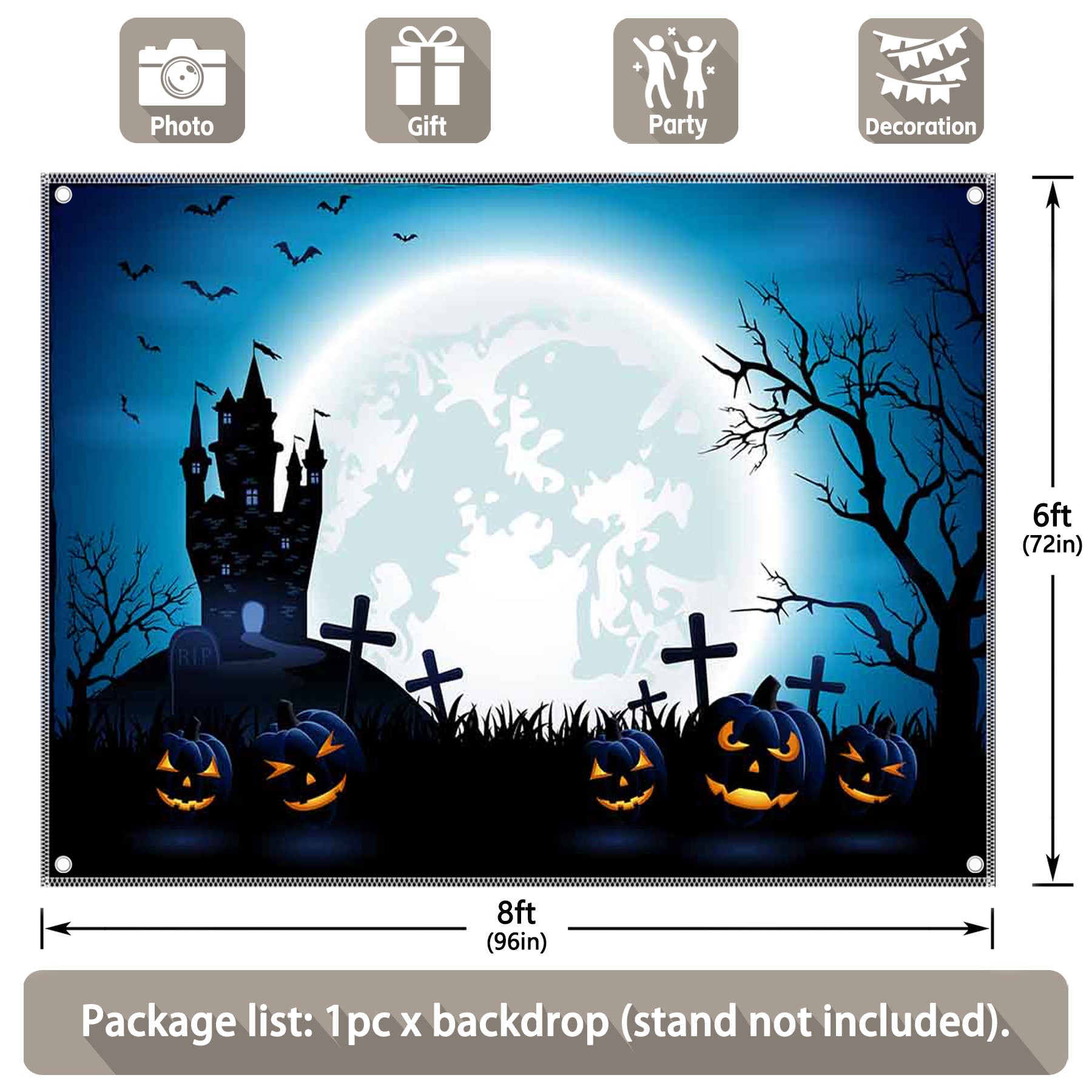 Halloween Haunted House Pumpkin Blue Backdrop