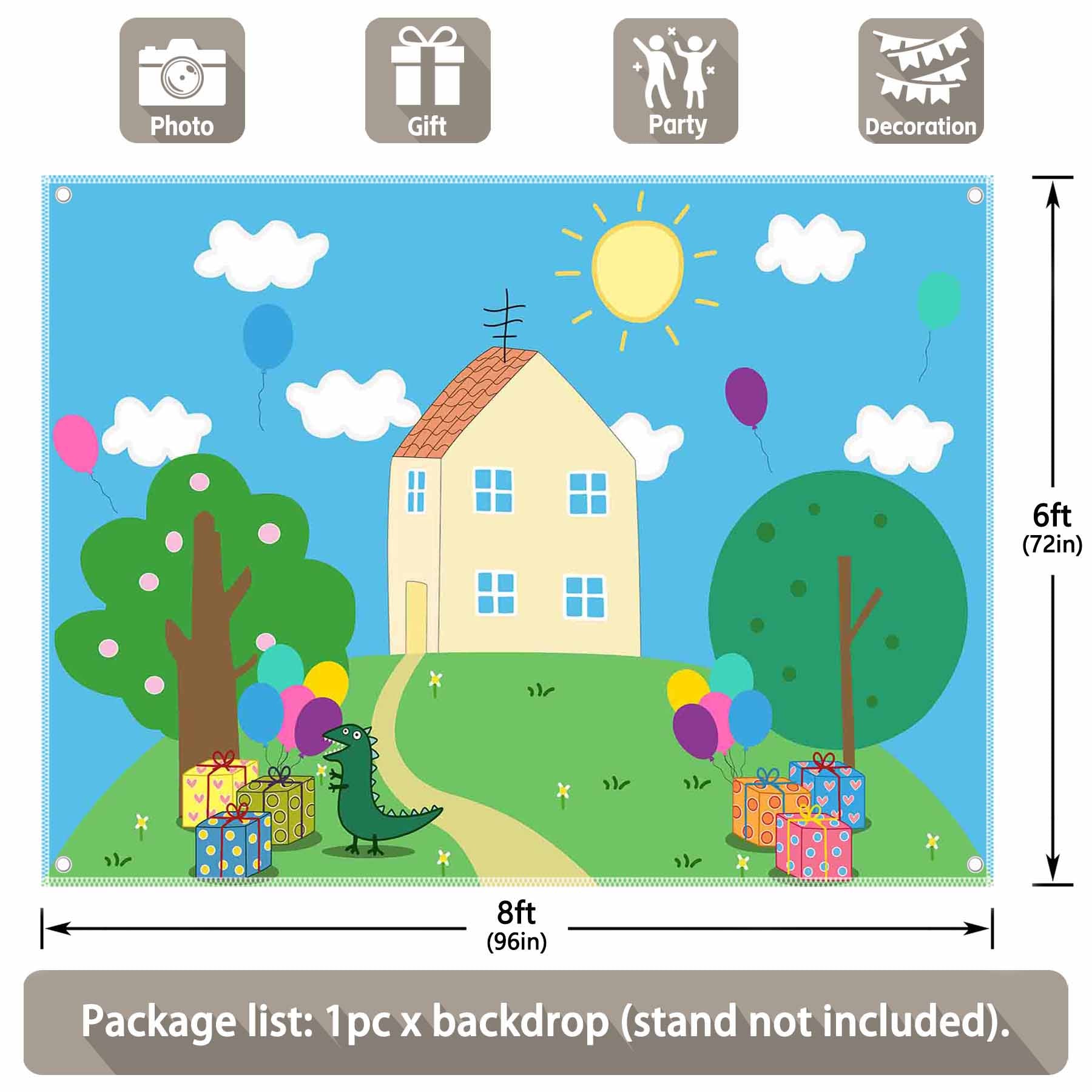 Blue Cartoon-Themed Birthday Dinosaur Wonderland Backdrop