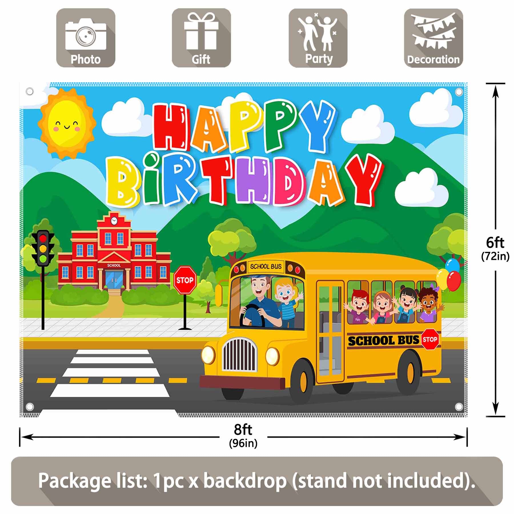 Yellow School Bus Birthday Wheels Backdrop