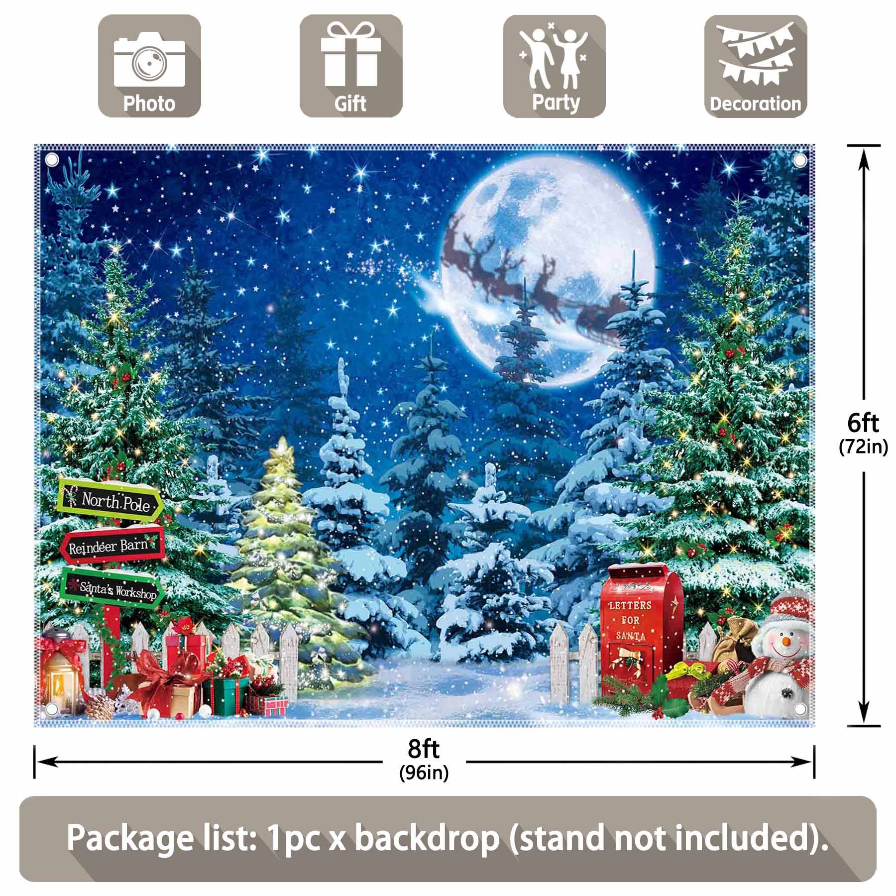 Christmas Winter Scene Night Snow Xmas Tree Backdrop