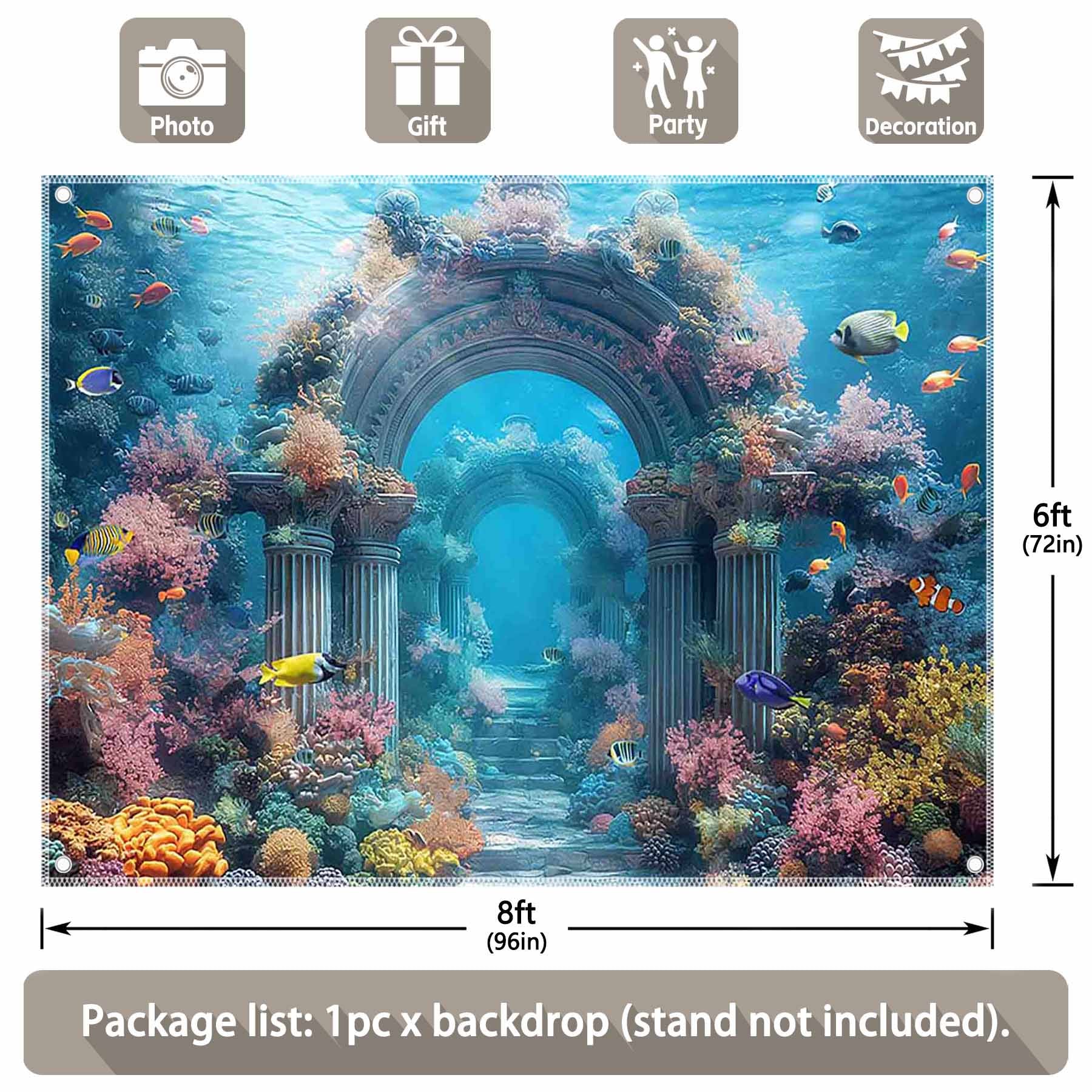 Underwater Ocean Palace Tropical Fish Coral Backdrop