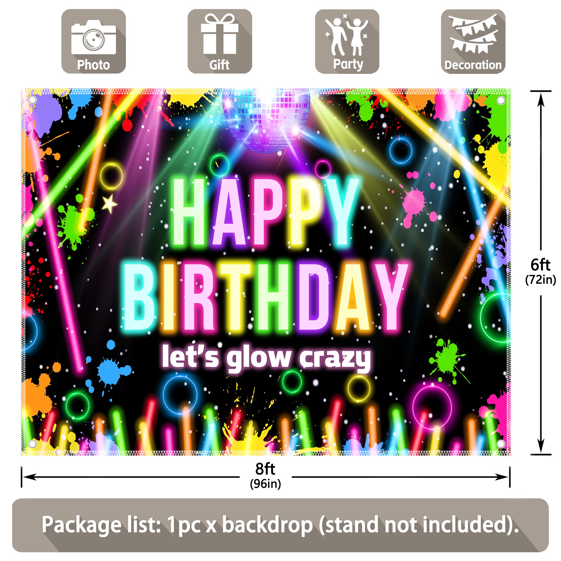 Neon Glow Birthday Party Backdrop