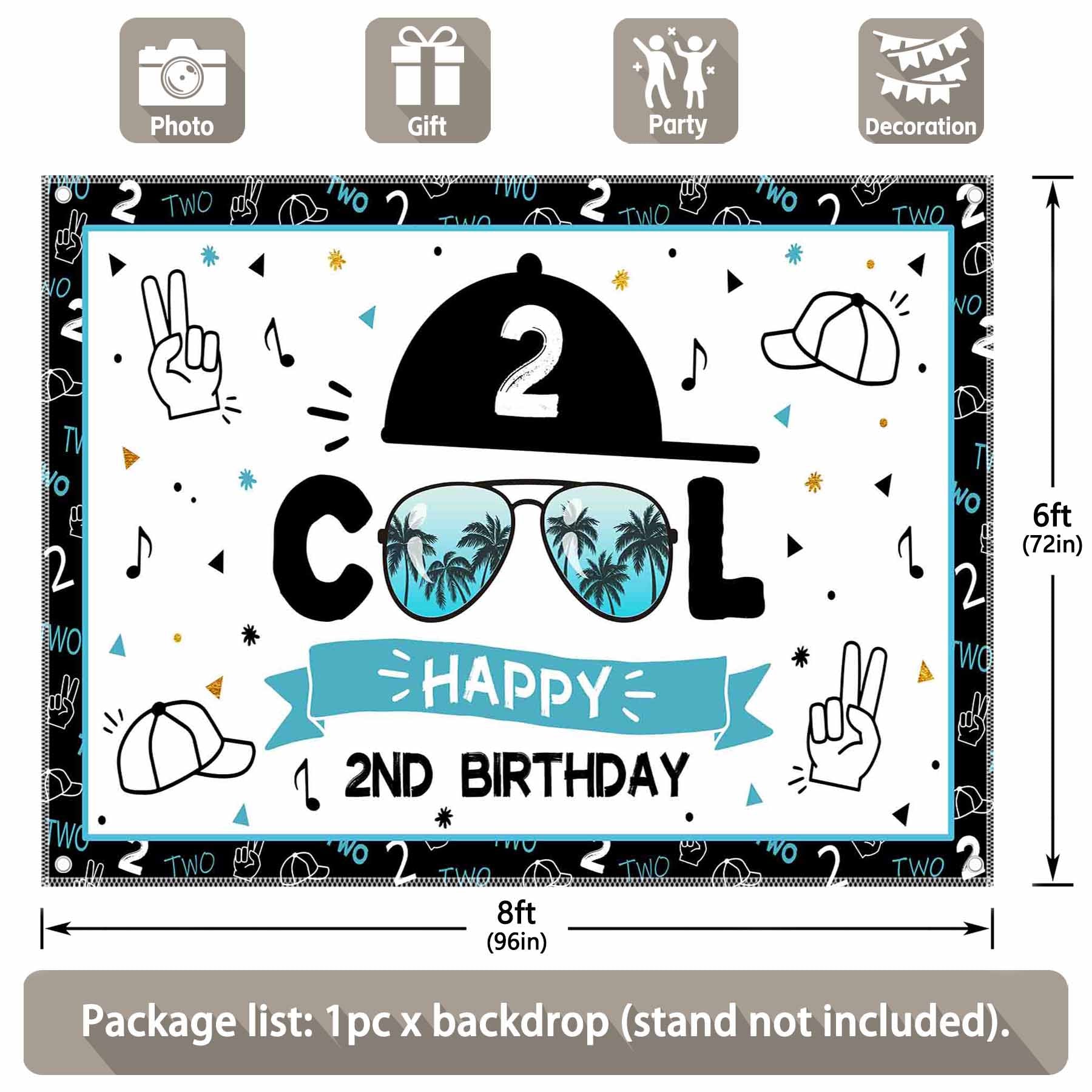 Happy 2nd Birthday Cool Boy Backdrop