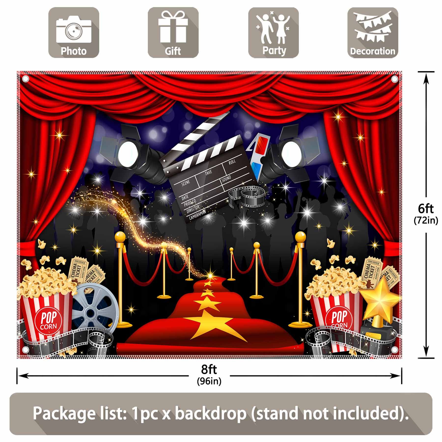 Film Movie Red Curtain Popcorn Backdrop