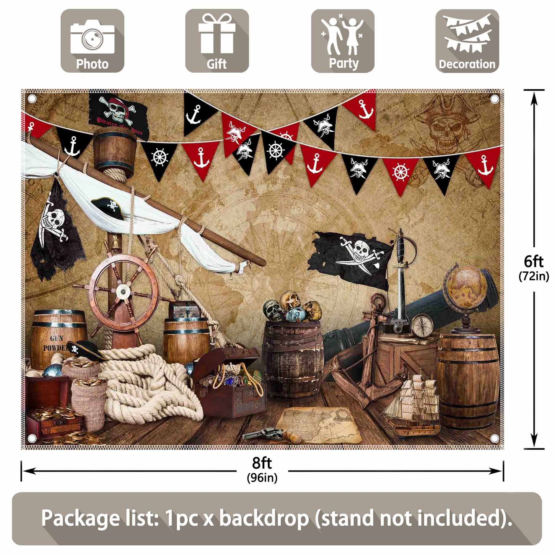 Halloween Pirate Nautical Treasure Map Backdrop