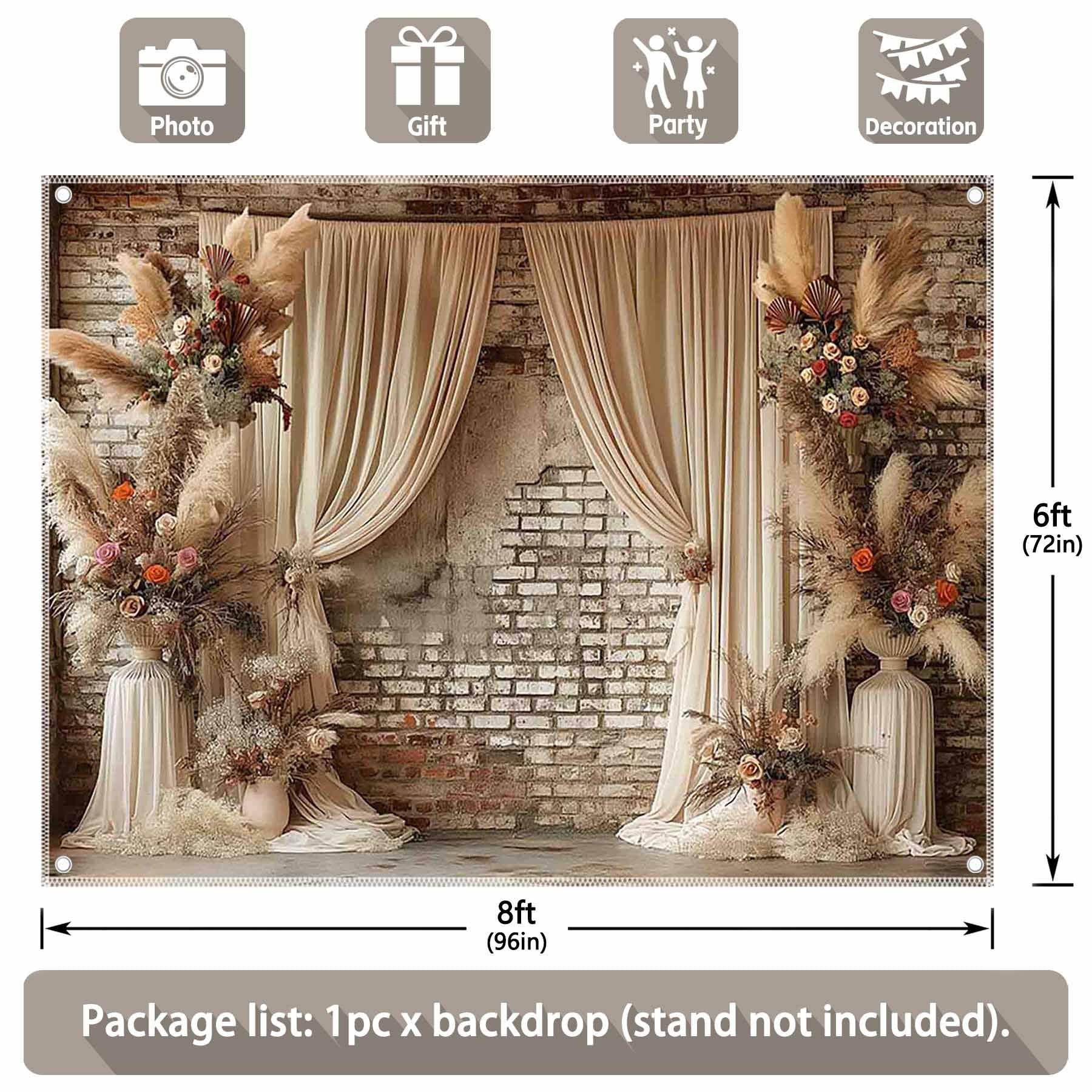 Boho Floral Wedding Pampas Grass Curtain Backdrop