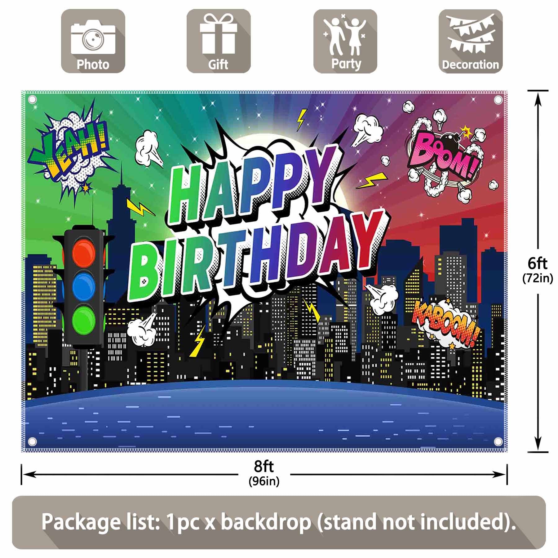 Cityscape Birthday Comics Style Building Backdrop