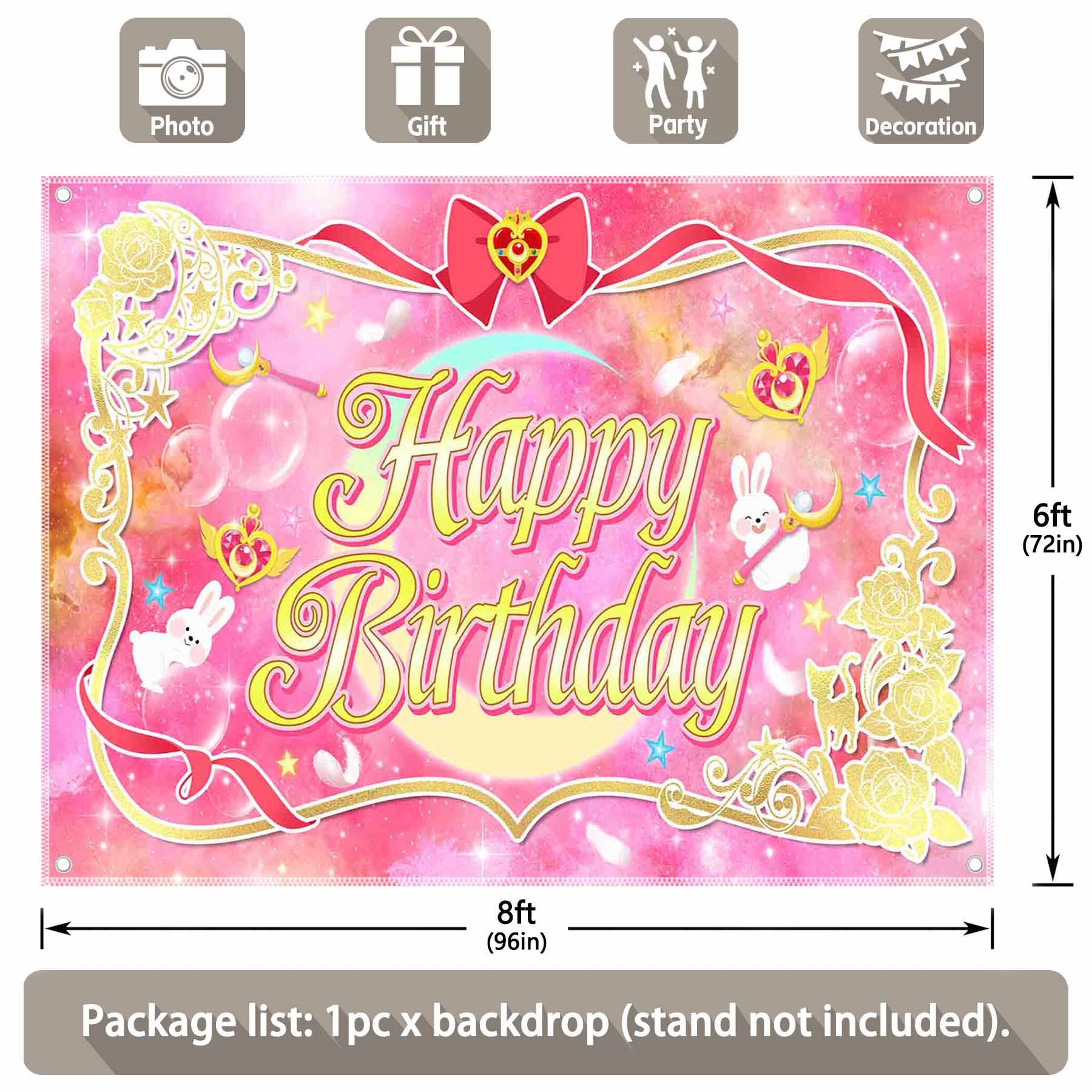 Sailor Birthday Moon Pink Bunny Backdrop