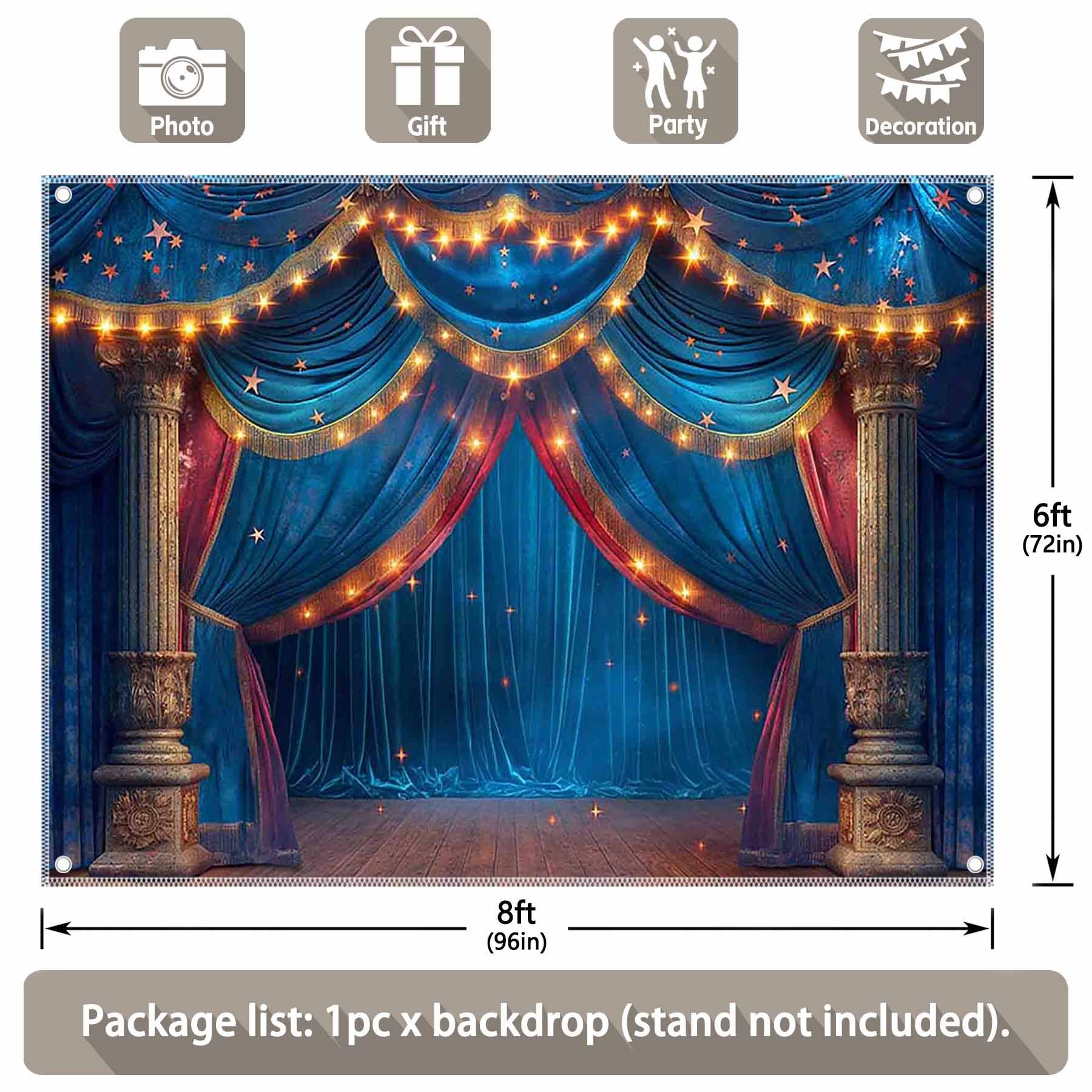 Theater Curtain Stage Glitter Stars Carnival Backdrop