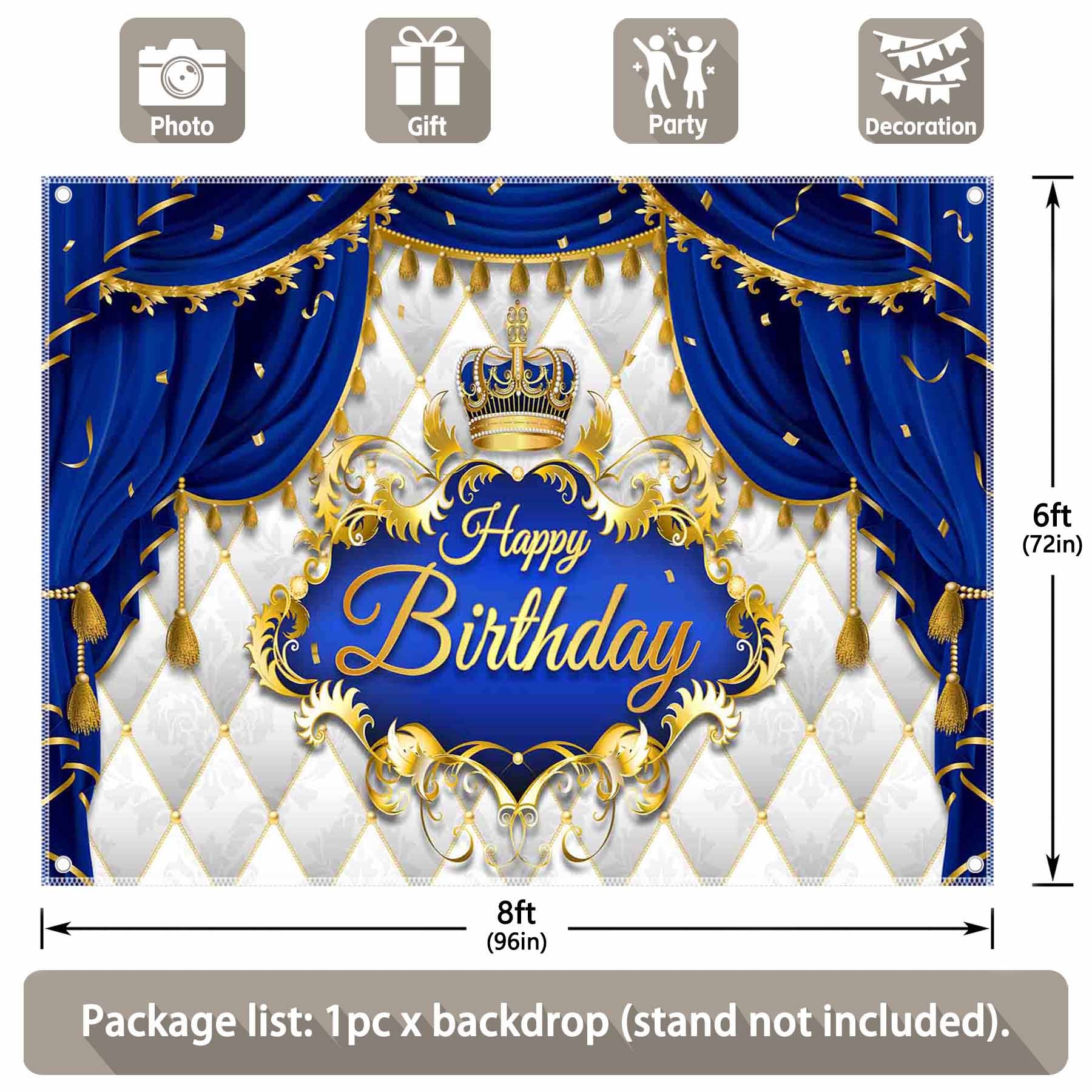 Happy Birthday Blue Curtain Prince Backdrop