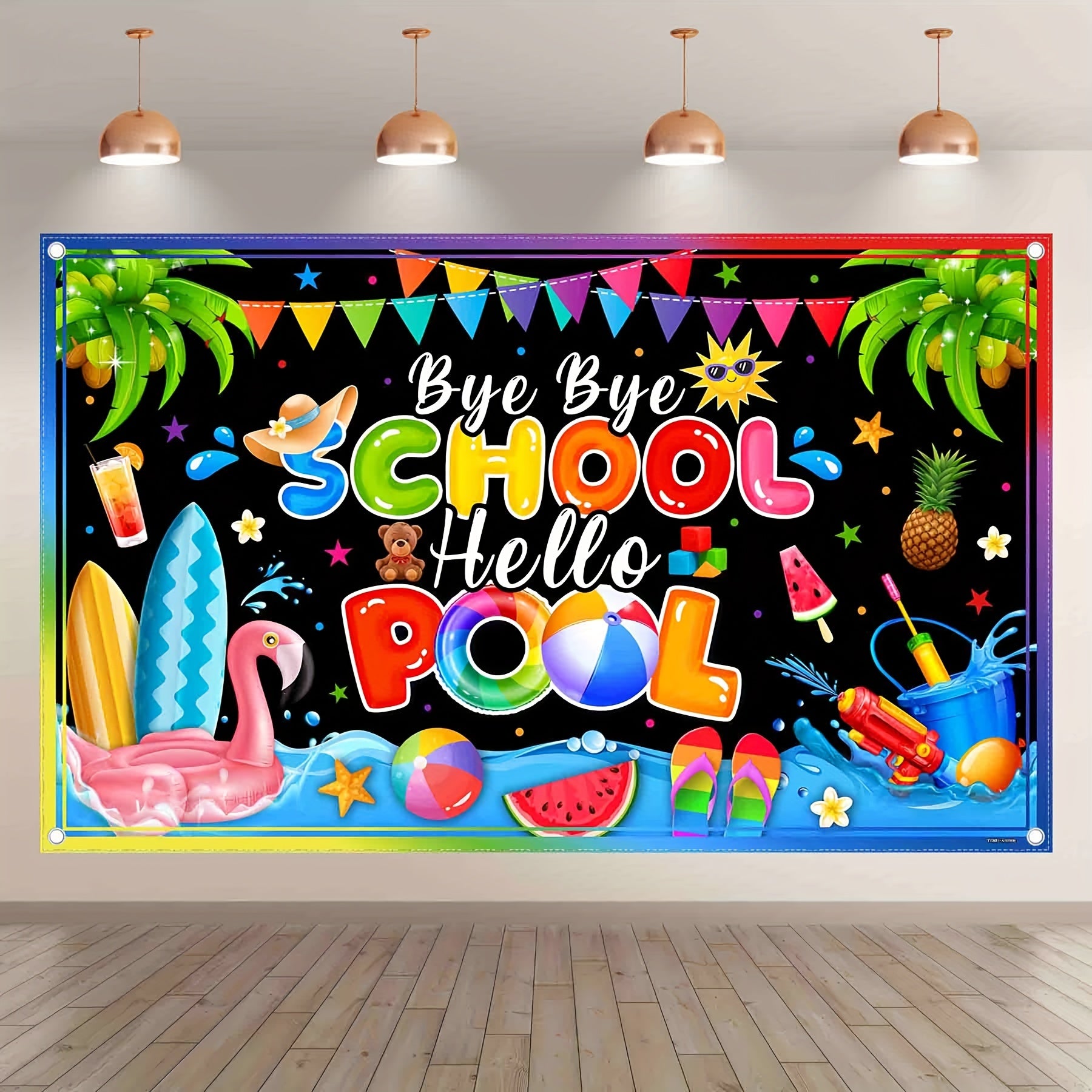 1pc, 72x43inch/96x60inch,Bye Bye School Happy Pool Polyester Photography Backdrop,2024 Hello Summer Holiday End Of School Year Students Graduation Background,Colorful Swimming Pool School Birthday Party Gifts Decorations,Photo Booth Banner Supplies,Drille - UUFelice Studio