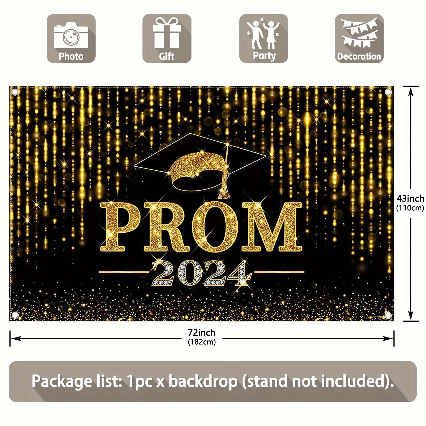 1pc 72x43inch/96x60inch, Black Golden/Black Silvery Prom 2024 Polyester Photography Backdrop, Congrats Grad Sprinkle Glitter Star Background, Elementary Junior Senior High School College University Celebration, Happy Graduation Party Decorations Gifts, Ph - UUFelice Studio