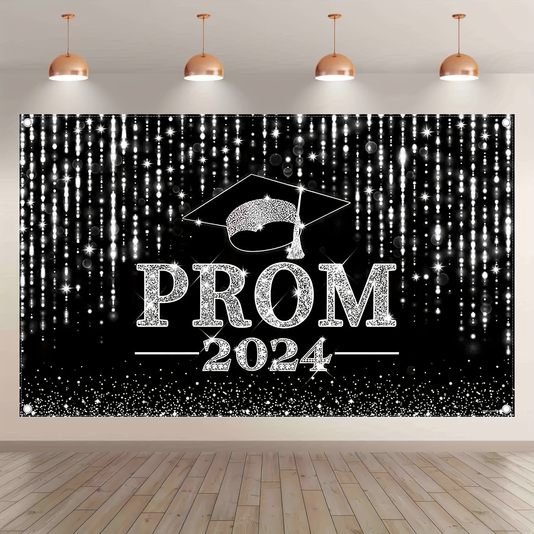 1pc 72x43inch/96x60inch, Black Golden/Black Silvery Prom 2024 Polyester Photography Backdrop, Congrats Grad Sprinkle Glitter Star Background, Elementary Junior Senior High School College University Celebration, Happy Graduation Party Decorations Gifts, Ph - UUFelice Studio