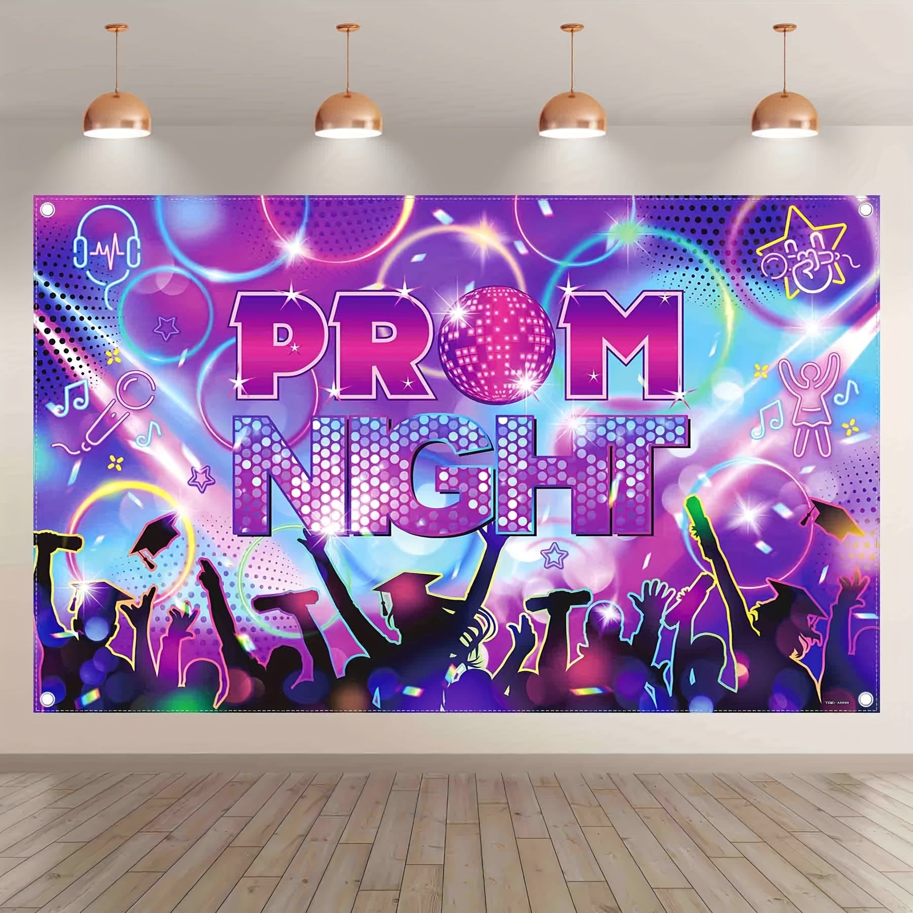 100g Premium Polyester, 72x43inch/96x60inch, Disco Graduation Party Night, 2024 Student Sparkling Neon Light Stage Graduation Party Decoration Photography Backdrop, Four-hole Edge Wrapping, Machine Washable, Low-temperature Ironing, Creases Can Be Complet - UUFelice Studio