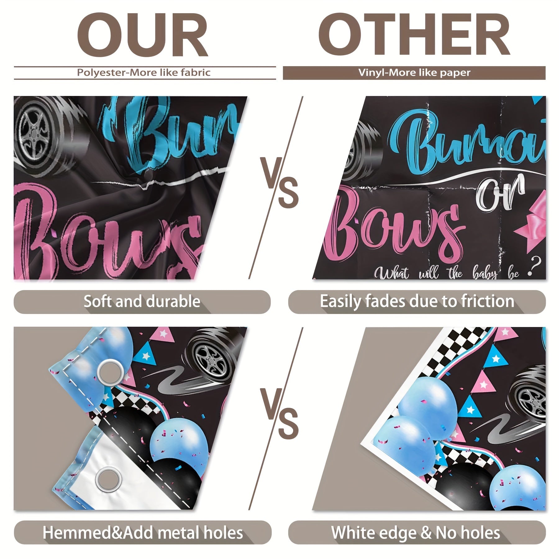 Burnouts Or Bows Gender Reveal Boy Or Girl Backdrop - UUFelice Studio