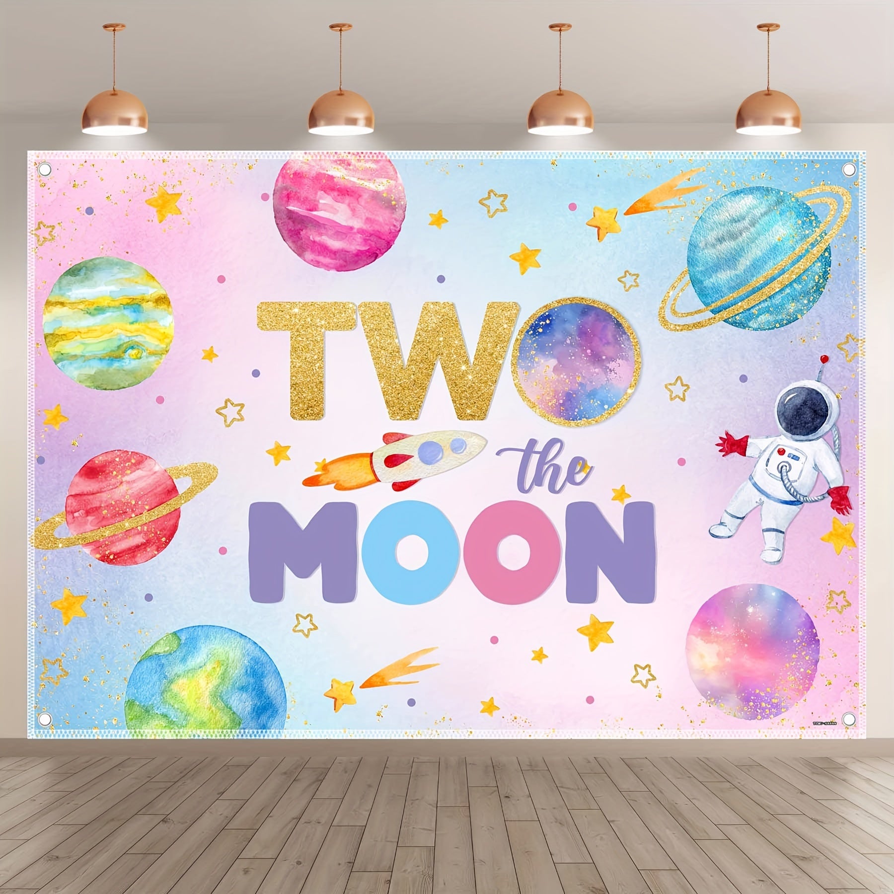 1pc 7x5ft/8x6ft/10x8ft, Two The Moon Outer Space Polyester Photography Backdrop, Girls 2nd Birthday Background, Astronaut Rocket Planets Stars Party Decorations, Gifts Photo Booth Banner, Drilled Holes At The Four Corners For Easy Hanging - UUFelice Studio