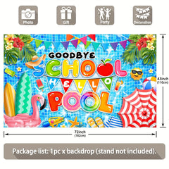 1pc, 72x43inch/96x60inch,Summer Vacation Goodbye School Hello Pool Polyester Photography Backdrop,Hawaiian Surfing Skateboard Party Photo Background Tapestry,Ice Cream Juice Party Gifts Decorations,Photo Booths Studio Props, Birthday Cake Table Supplies R - UUFelice Studio