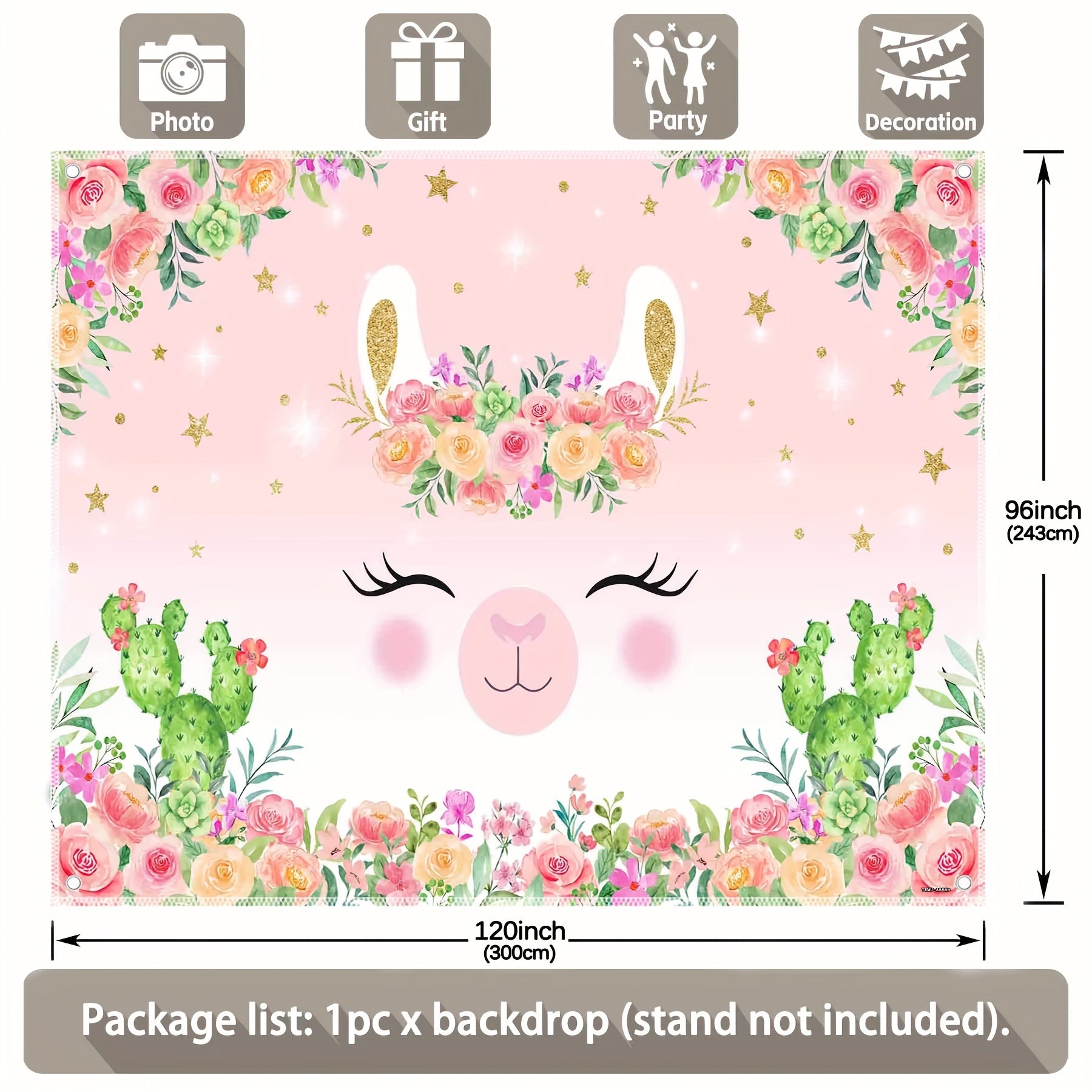 Spring Llama Birthday Party Polyester Photography Backdrop - UUFelice Studio