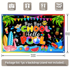 1pc, 72x43inch/96x60inch,Bye Bye School Happy Pool Polyester Photography Backdrop,2024 Hello Summer Holiday End Of School Year Students Graduation Background,Colorful Swimming Pool School Birthday Party Gifts Decorations,Photo Booth Banner Supplies,Drille - UUFelice Studio