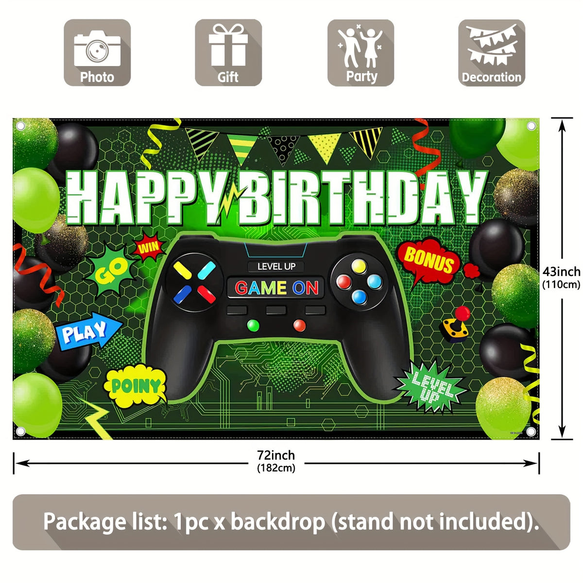 Green Video Game Happy Birthday Boys Level Up Backdrop(FAST) - UUFelice Studio